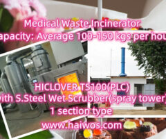 Model TS100(PLC)  Waste Incinerator with S.Steel Wet scrubber(spray tower)